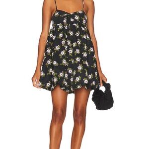 Floral Black Free People Mini Balloon Dress